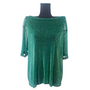 MAKEMECHIC Emerald Green Short Sleeve Mesh Top